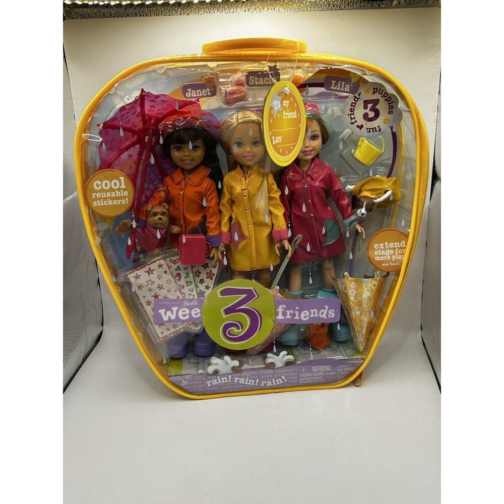 Barbie We 3 Friends Rain Rain Rain 2005 Mattel G8456 Stacie, Janet & Lila NIB
